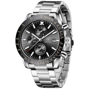 BENYAR BY 5140S Silver Black Relógio Masculino Analógico Quartzo, Prata