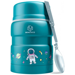 Frasco Térmico 500mL em Aço Inoxidável com Colher, MINCOCO, Azul