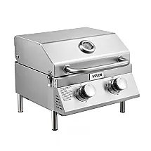 Churrasqueira a Gás VEVOR EQT42CCS 2 Queimadores Inox Portátil Tampa Antitempestade 15.000 BTU