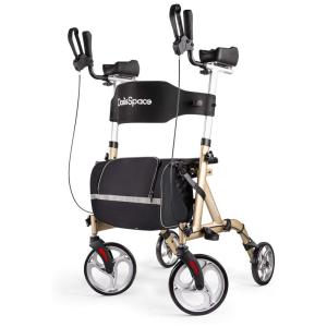 Andador Adulto Idoso com Apoio de Braço, Assento Acolchoado e Cesto, Suporta até 136 kg, OASISSPACE, Preto