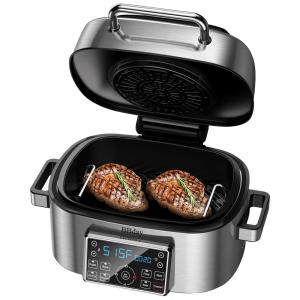 BBday Panela de Pressão Elétrica Multifuncional 6L, 10 Definições, Painel Digital, Aço Inoxidável, 1660W, 110V, Preto