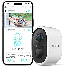 Câmera Inteligente para Uso Externo e Interno com Detecção de Movimento PIR,1080p HD, Áudio e Visão Noturna, Sense-U SU-WA004, Branca