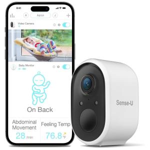 Câmera Inteligente para Uso Externo e Interno com Detecção de Movimento PIR,1080p HD, Áudio e Visão Noturna, Sense-U SU-WA004, Branca
