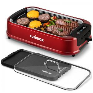 Churrasqueira Elétrica Interna com Tampa de Vidro e Tela LED, 110V 1500W, Cusimax, Vermelha