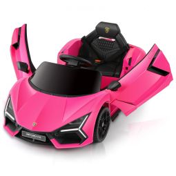 Carro Elétrico Infantil, Lamborghini com Controle Remoto, Porta de Tesoura, MP3 Player, Luz LED e Assento Largo, 12V, ELEMARA, Rosa