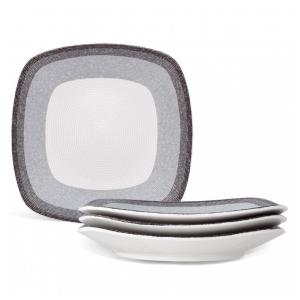 Conjunto de Pratos para Salada e Sobremesa com 4 Peças, Formato Quadrado, Material de Porcelana e Designer Moderno, Noritake G038-588D