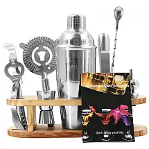 Kit Bn Profissional 12 Peças em Aço Inoxidável com Suporte de Pinho e Livro de Receitas, Cor, BANLIKU, Prateado