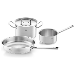 Conjunto de Panelas em Aço Inoxidável com 4 Peças e Alças Ergonômicas de Metal, Fissler Original-Profi Collection, Prata