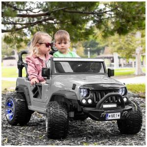 Caminhão Elétrico Infantil Moderno Kids Trail Explorer 2 Lugares 24V com Controle Remoto Bluetooth MP3 FM Cinza