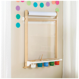 Cavalete infantil de parede Guidecraft Natural com bandeja para tinta, rolo de papel e painel acrílico magnético