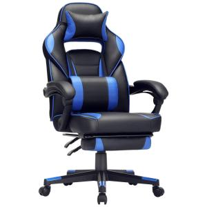 SONGMICS Cadeira de Escritório Gamer Reclinável e Ergonômica com Apoio para Lombar, Azul e Preta