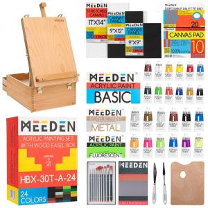 MEEDEN Kit de Pintura Profissional com Maleta de Madeira, 70 Peças