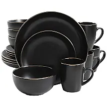 Aparelho de Jantar com 16 Peças em Cerâmica Stoneware Serve 4 Pessoas, Gibson Home Rockaway, Preto