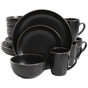 Aparelho de Jantar com 16 Peças em Cerâmica Stoneware Serve 4 Pessoas, Gibson Home Rockaway, Preto