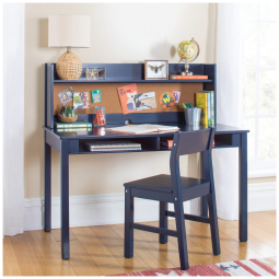 Martha Stewart Kids - Mesa de Estudo Infantil com Cadeira, Estante e Quadro de Cortiça Azul Marinho