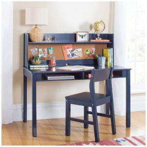 Martha Stewart Kids - Mesa de Estudo Infantil com Cadeira, Estante e Quadro de Cortiça Azul Marinho
