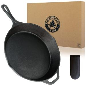 Frigideira de Ferro Fundido Pré Preparada com Suporte de Silicone, BACKCOUNTRY IRON UK0040, Preto