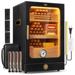 Umidificador de charutos. Prateleiras de Cedro Espanhol, Higrômetro, 3 umidificadores e Gaveta de Acessórios