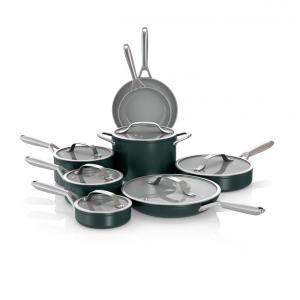 Conjunto de Panelas Ninja NeverStick Ceramic Pro 14 Peças Verde British Racing Green Revestimento Cerâmico Inox Indução