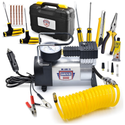 Compressor de Ar Portátil, 12V, 150 PSI, 180W kit de reparo de pneus e Led de emergência, WE LOVE TO DRIVE 4350287745, Prateado