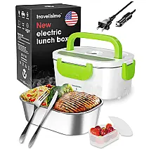 Marmita Elétrica 3 em 1 Portátil 1.5L com Divisórias, 24, 12V, 40W, 110v, TRAVELISIMO, Verde