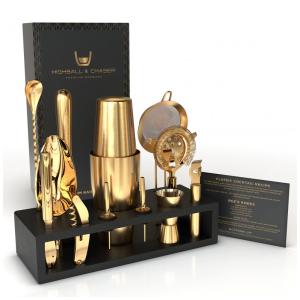 Kit Bn Profissional 12 Peças em Aço Inoxidável com Suporte de Bambu, HIGHBALL CHASER, Dourado