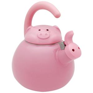 Chaleira de Chá 2.1 Litros em Esmalte com Apito, UP Porco, Rosa