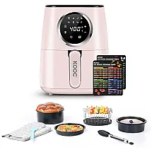 Air Fryer 4,5 Litros 8 em 1 com Painel de Controle Digital, Aço Inoxidável, 1700W 110V, KOOC, Rosa