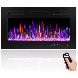 Lareira Elétrica de Embutir A43x76L com Controle Remoto e Chamas Multicolorida, 110V, BETELNUT, Preta