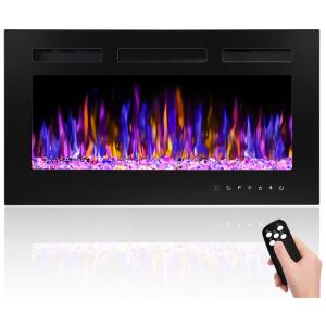 Lareira Elétrica de Embutir A43x76L com Controle Remoto e Chamas Multicolorida, 110V, BETELNUT, Preta
