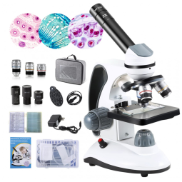 Microscópios Monocular 40X 2000X para Crianças Estudantes e Adultos com Lâminas Preparadas e Acessórios, Crspexil, Branco