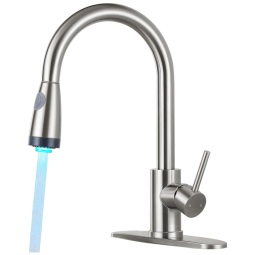 Torneira Cozinha com Pulverizador Pull Down e LED, em Aço Inoxidável, Qomolangma.