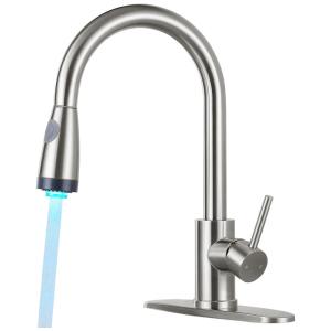 Torneira Cozinha com Pulverizador Pull Down e LED, em Aço Inoxidável, Qomolangma.