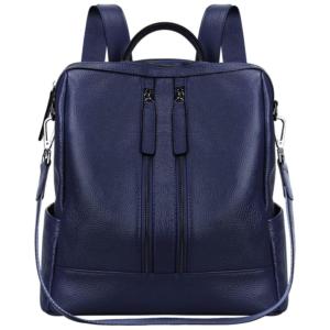 Mochila Feminina de Couro Conversível para Bolsa de Ombro, S ZONE, Azul