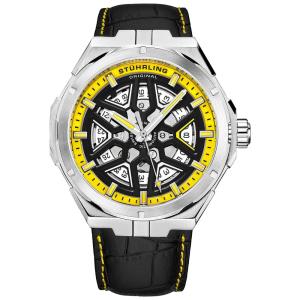 Relógio Masculino Automático de pulseira de Couro, STUHRLING 379.03, Preto