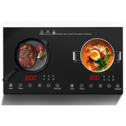 Cooktop de Bancada, por Indução com 2 Queimadores, Controle Digital, 17 Níveis de Potência e Timer, 110V 1800W, Kxitgsimre, Preto