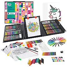 Kit Lápis de Cor Profissional com Estojo 211 peças Tintas Acrílicas, Aquarela, KIDDYCOLOR A800635, Preto