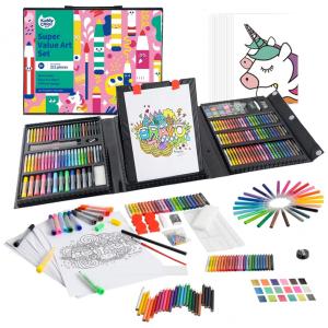 Kit Lápis de Cor Profissional com Estojo 211 peças Tintas Acrílicas, Aquarela, KIDDYCOLOR A800635, Preto