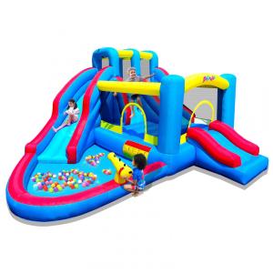 Parque Aquático Inflável com Tobogã, Piscina de Mergulho, Canhão de Água e Parede de Escalada - Diversão Aquática ao Ar Livre