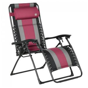 Cadeira Reclinável Ajustável Gravidade Zero com Apoio de Cabeça e Porta Copos, OUTSUNNY, Vermelho