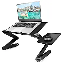 Mesa para laptop, suporte ajustável para laptop com grande ventilador de resfriamento e mouse pad, GOFOIT, Preto