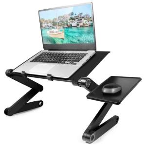 Mesa para laptop, suporte ajustável para laptop com grande ventilador de resfriamento e mouse pad, GOFOIT, Preto