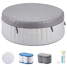 Spa Inflável Hidromassagem para 2 Pessoas com 120 Jatos, Assentos e Tampa, RELXTIME, Cinza