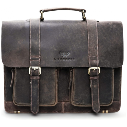 Bolsa Maleta de Couro Sintético Unissex para Laptop, LUXEORIA, Cinza