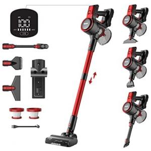 Aspirador de Pó Ezetek sem Fio com Acessórios, Farol de LED Ideal para Pets, 110V, Vermelho