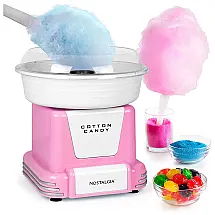 Máquina de Algodão Doce Elétrica Nostalgia Retrô em Aço Inoxidável com 2 Cones Reutilizáveis e Colher de Açúcar, 110V, Rosa