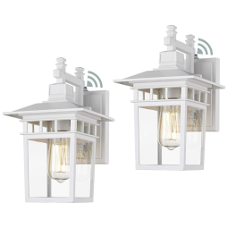 Beionxii Arandela Luminária Clássica Externa de Parede à prova dágua com Sensor, Base E26, 2 Unidades, Branca