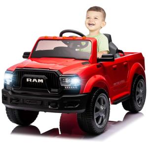 Carro Elétrico Infantil a Bateria com Controle Remoto, Luzes LED e Armazenamento Traseiro, 12V, Sesslife Dodge Ram 2500, Vermelha