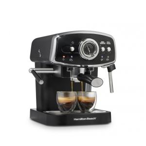 Máquina de Café Expresso 15 Bar com Bocal de Leite, 2 Bicos e Reservatório Removível, 110V 1050W, Hamilton Beach Slide Lock, Preta