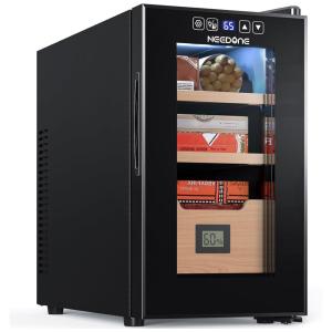 Umidor Elétrico NEEDONE 26L com Sistema de Controle Térmico, Aquecimento e Resfriamento, Capacidade para 200 Cigarros, Prateleiras de Cedro